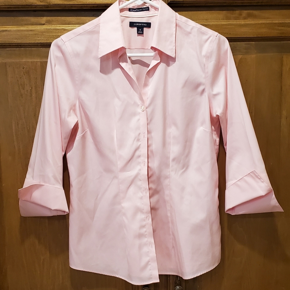 Ladies Lands End Pink No Iron Pinpoint Oxford